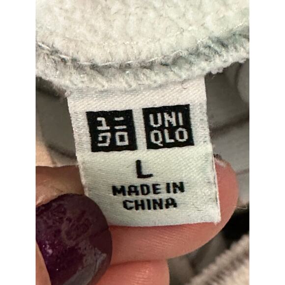 Uniqlo white gray stripes long sleeves fleece t shirt size Large - Picture 3 of 10